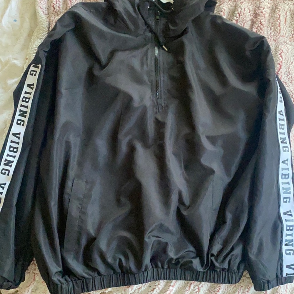 Vibing half zip up black windbreaker